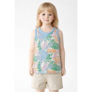 Cat & Jack 2 Pack Toddler Girls' Palm Printed Tank Top - Light Blue Trim 4T